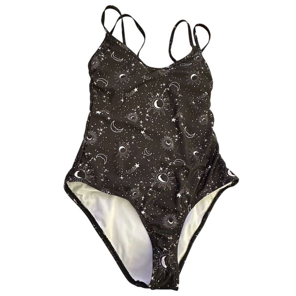 No Boundaries Juniors' Black‎ Star & Moon One-Piece Swimsuit Size S